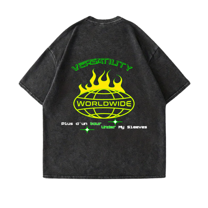 T-shirt Noir Délavé (Worldwide - Jaune / Vert)