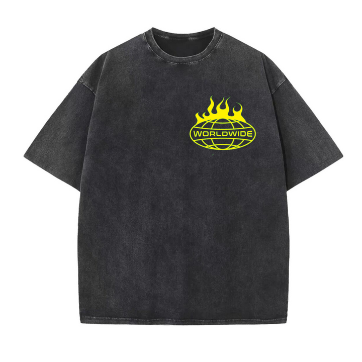 T-shirt Noir Délavé (Worldwide - Jaune / Vert)
