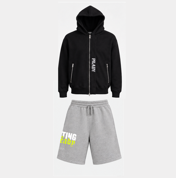 Black Heavyweight Hoodie + Grey Shorts