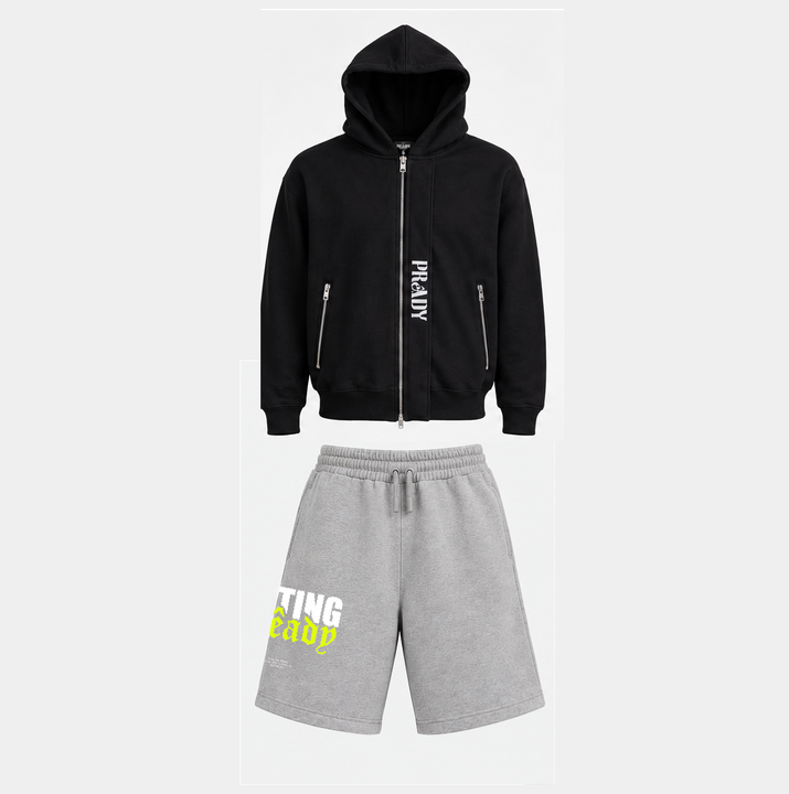 Black Heavyweight Hoodie + Grey Shorts