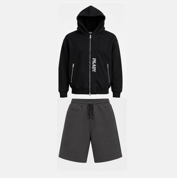 Black Heavyweight Hoodie + Grey Scuba Shorts