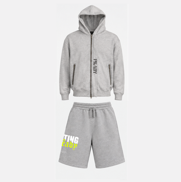 Grey Heavyweight Hoodie + Grey Shorts