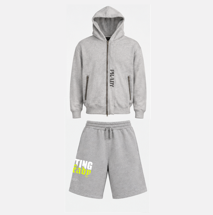 Grey Heavyweight Hoodie + Grey Shorts