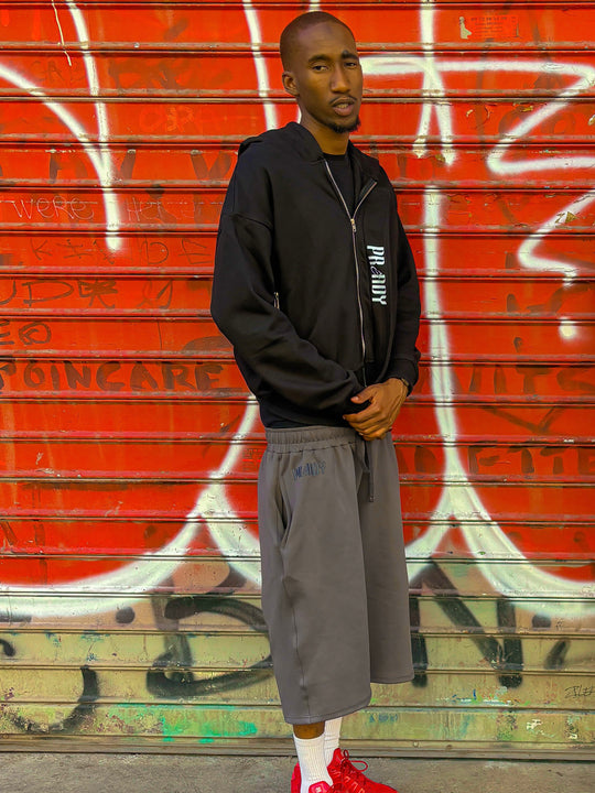 Black Heavyweight Hoodie + Grey Scuba Shorts